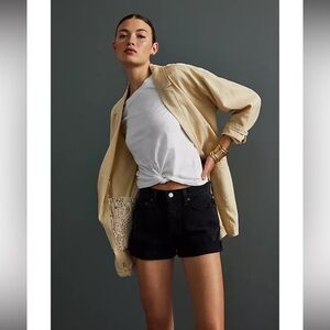 NWOT Anthropologie Pilcro Linen Blend Summer Long Line Blazer Jacket Boxy Tan 6